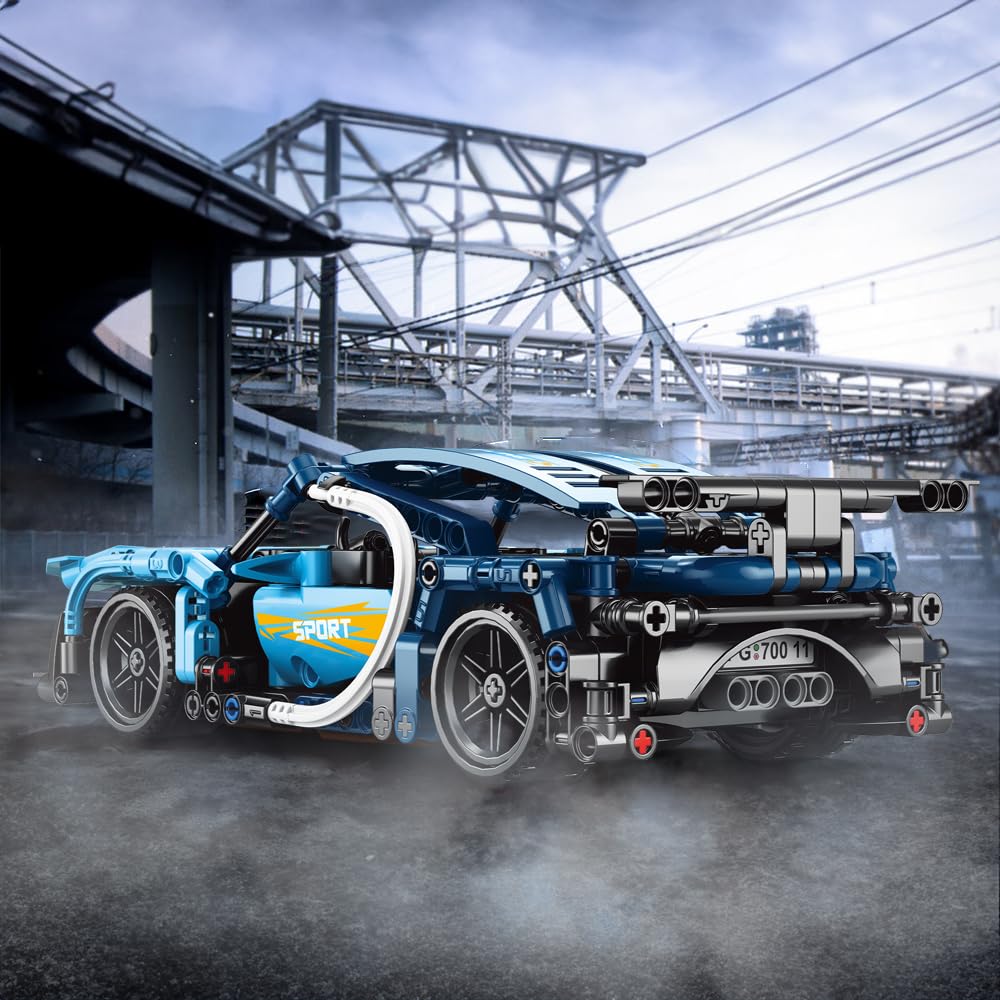 Remote Control Supercar Building Block Kit, 1:16 MOC Adult Collectible Car Model Set, Construction Toys for Boys Aged 7-9, Ideal Gift for Car Lovers, 425 Pieces (FREE RC HELICOPTER)