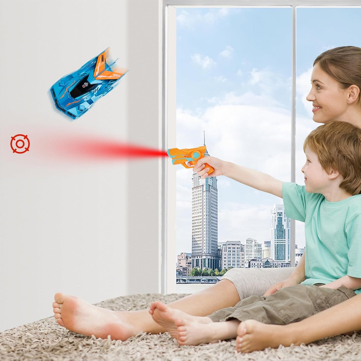 Laser Control Wall Climbing Race Car, Laser-Guided, With 360 Degree Rotation, Zero Gravity., Multicolor (FREE RC HELICOPTER)