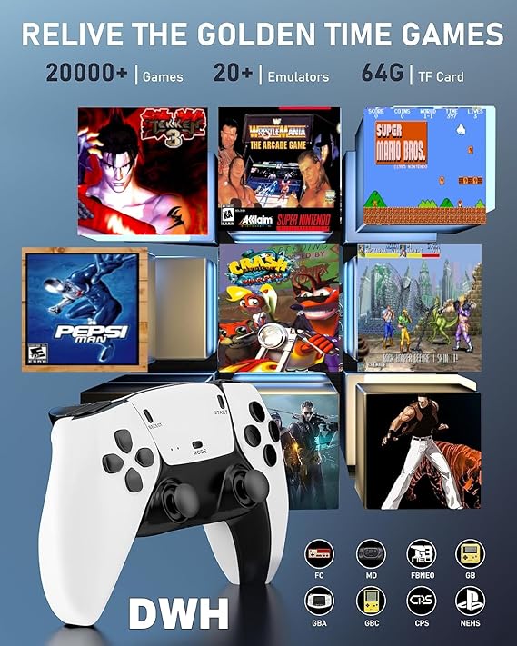 DWH Wireless Video Games for Tv Gaming, Retro Gaming Console with Game Stick 1080p HD Game Stick, Plug & Play TV Video Game Set for 2 Player with 10 Emulators 24000+ Games 2.4G Wireless