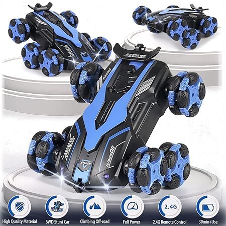 Wheel Remote Glove Hand Control Racing Stunt Car 2.4G Off-Road RC Robot Truck Double Sided with 360° Rotating Twisting Drift Car Toy for Kids Boys Girls Above 7-8 Year Old(FREE RC HELICOPTER)