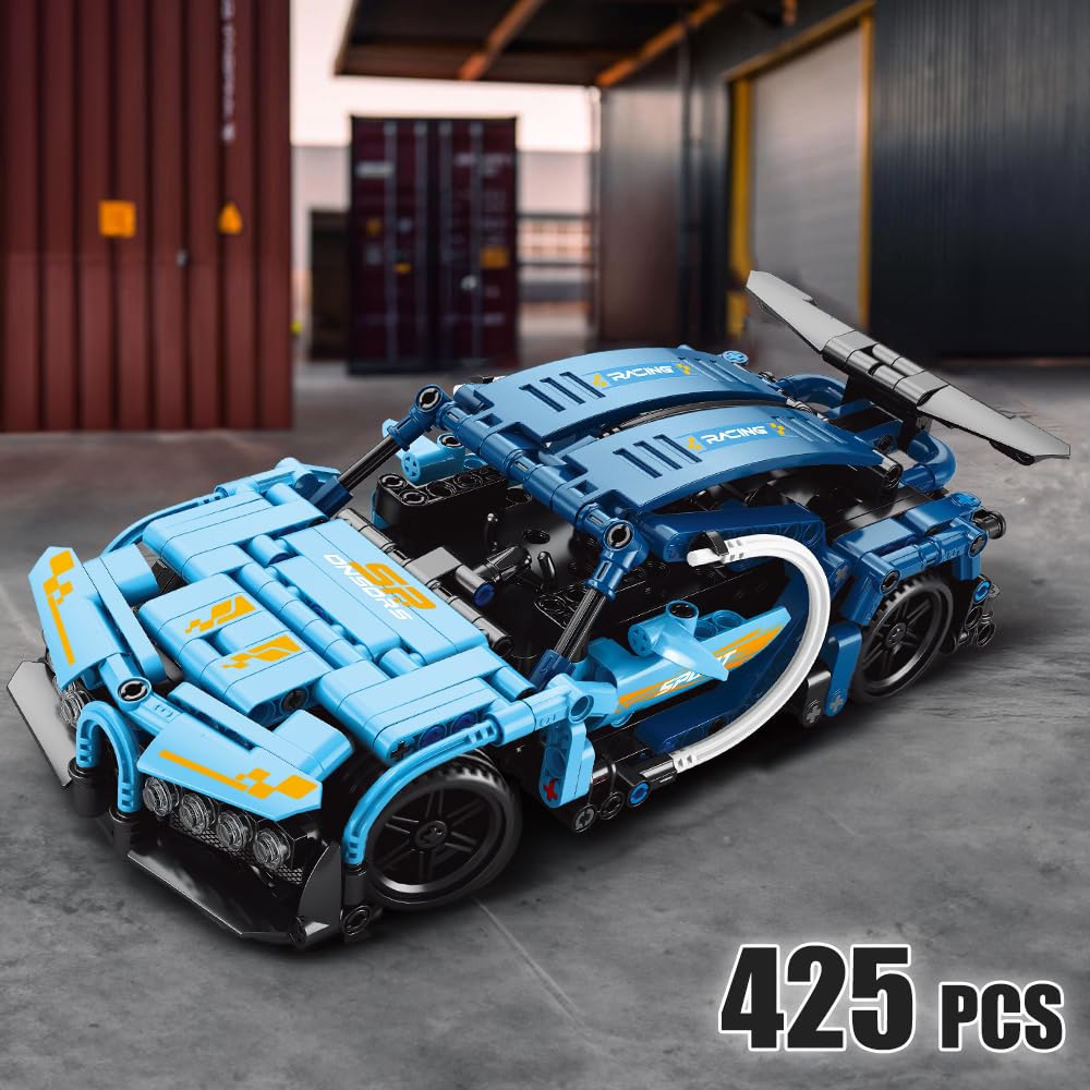 Remote Control Supercar Building Block Kit, 1:16 MOC Adult Collectible Car Model Set, Construction Toys for Boys Aged 7-9, Ideal Gift for Car Lovers, 425 Pieces (FREE RC HELICOPTER)