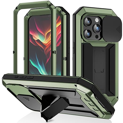 Rugged Metal Case with Screen Protector Kickstand Camera Slide Cover Full Cover Military Sturdy Armour Shockproof Dorp Test Cover Outdoor