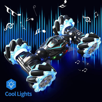 Rc Stunt Car, 2.4Ghz 4Wd Remote Control Gesture Sensor Toy, Double Sided Rotating Off Road Vehicle 360° Flips with Lights Music,(FREE RC HELICOPTER)