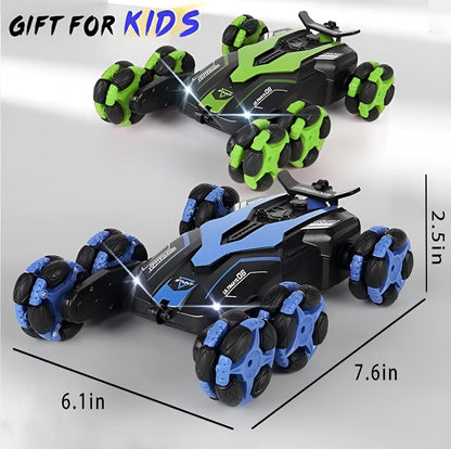 Wheel Remote Glove Hand Control Racing Stunt Car 2.4G Off-Road RC Robot Truck Double Sided with 360° Rotating Twisting Drift Car Toy for Kids Boys Girls Above 7-8 Year Old(FREE RC HELICOPTER)