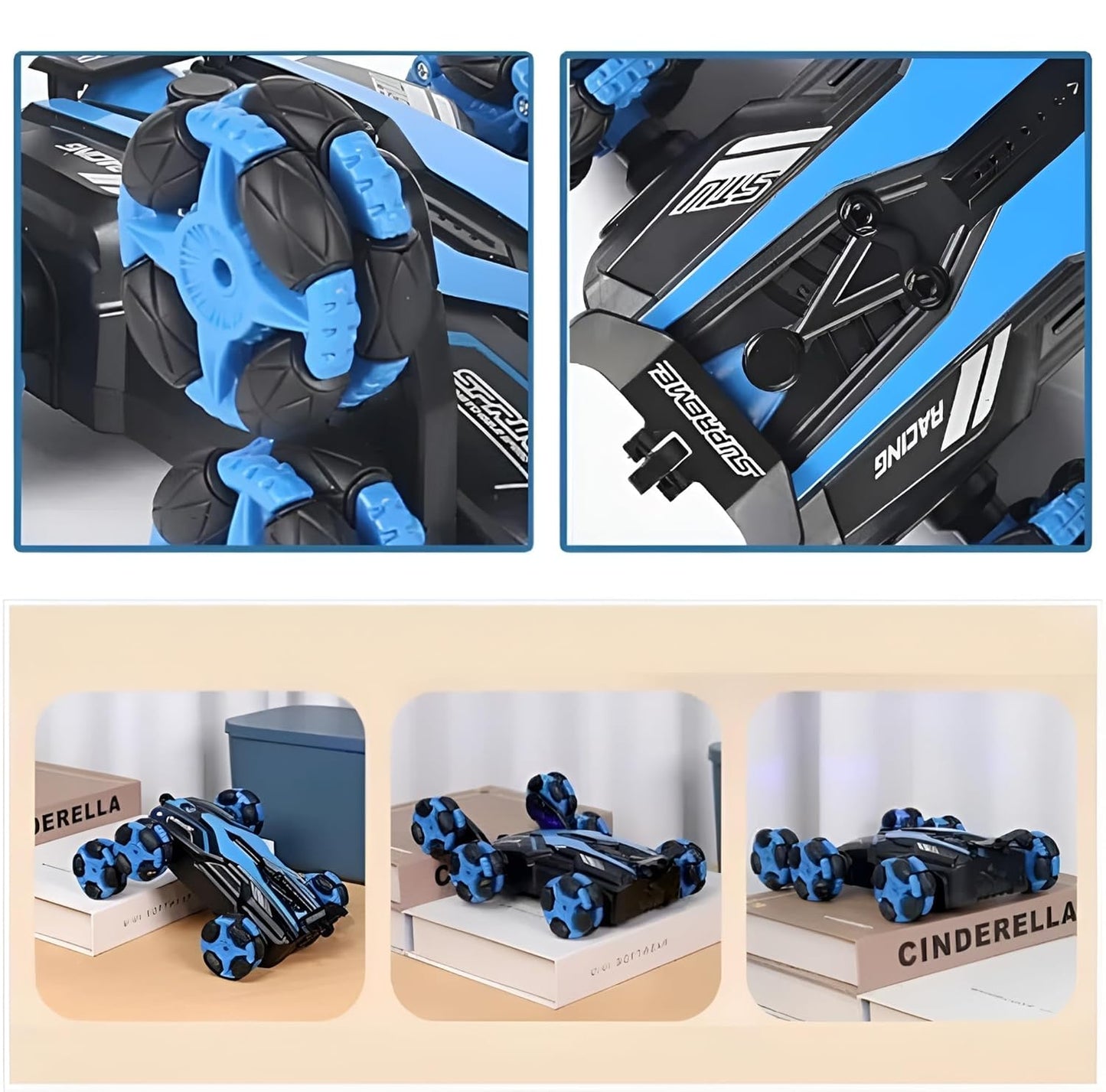 Wheel Remote Glove Hand Control Racing Stunt Car 2.4G Off-Road RC Robot Truck Double Sided with 360° Rotating Twisting Drift Car Toy for Kids Boys Girls Above 7-8 Year Old(FREE RC HELICOPTER)