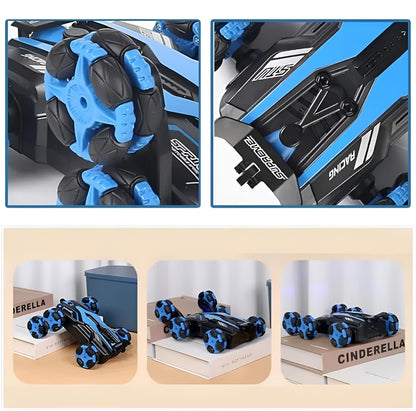 Wheel Remote Glove Hand Control Racing Stunt Car 2.4G Off-Road RC Robot Truck Double Sided with 360° Rotating Twisting Drift Car Toy for Kids Boys Girls Above 7-8 Year Old(FREE RC HELICOPTER)