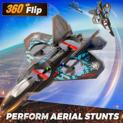 RC Fighter Jet with 2.4GHz Remote Control – Quadcopter Plane for Kids & Adults, USB Rechargeable with LED Night Lights, Beginner-Friendly Design