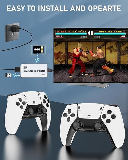 DWH Wireless Video Games for Tv Gaming, Retro Gaming Console with Game Stick 1080p HD Game Stick, Plug & Play TV Video Game Set for 2 Player with 10 Emulators 24000+ Games 2.4G Wireless