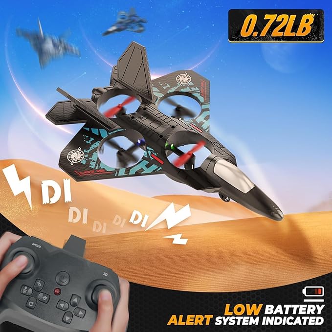 RC Fighter Jet with 2.4GHz Remote Control – Quadcopter Plane for Kids & Adults, USB Rechargeable with LED Night Lights, Beginner-Friendly Design