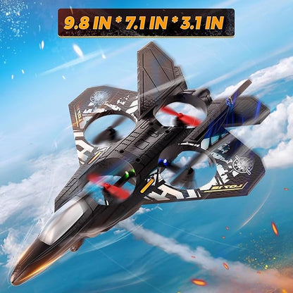 RC Fighter Jet with 2.4GHz Remote Control – Quadcopter Plane for Kids & Adults, USB Rechargeable with LED Night Lights, Beginner-Friendly Design